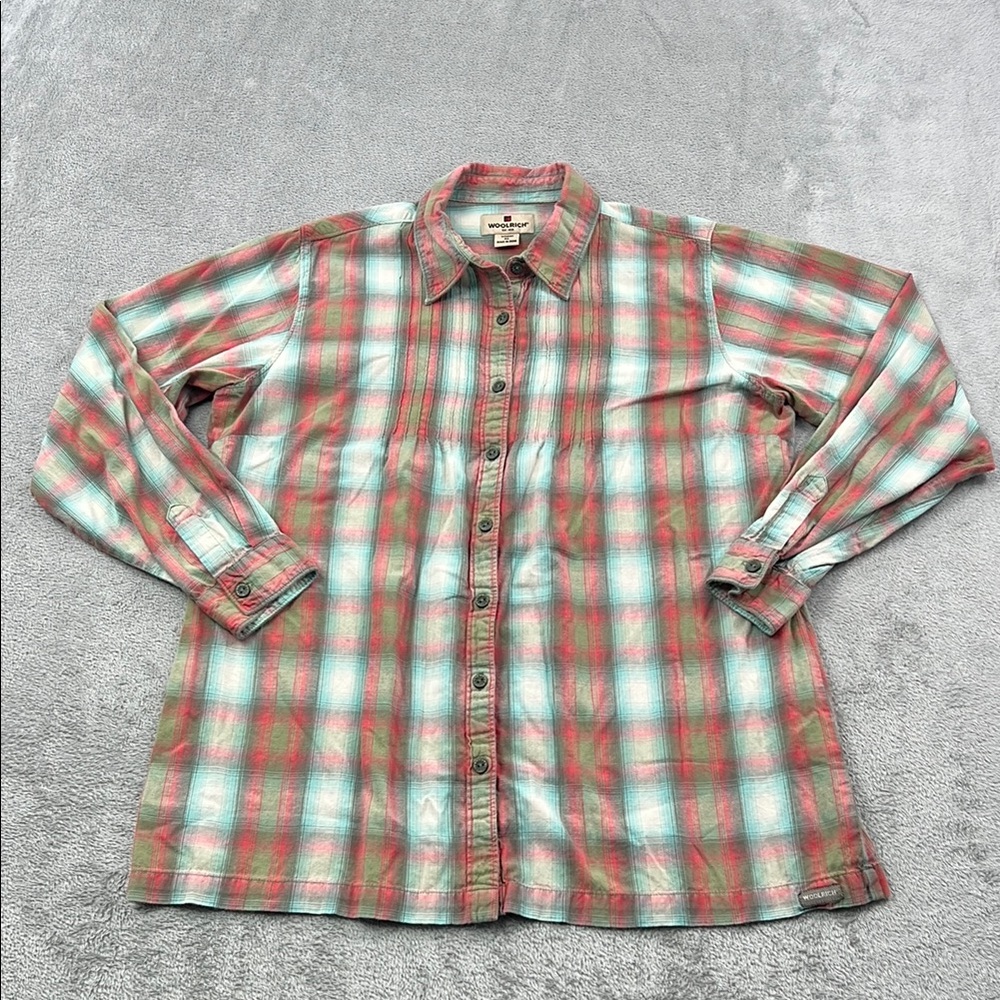 Woolrich XL Women's 100% Cotton Red, Green Plaid‎ Long Sleeve Button Down Shirt